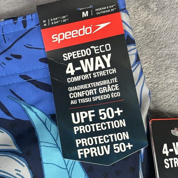 Speedo Swim Trunks Mens‎ Medium Board Shorts Ocean Blue Graphic Stretch UPF $59 - Picture 8 of 16